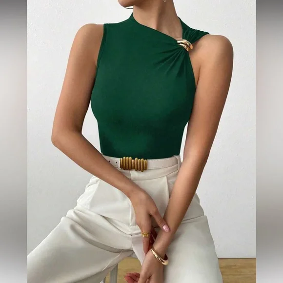 Rust Brown Asymmetrical Women Top